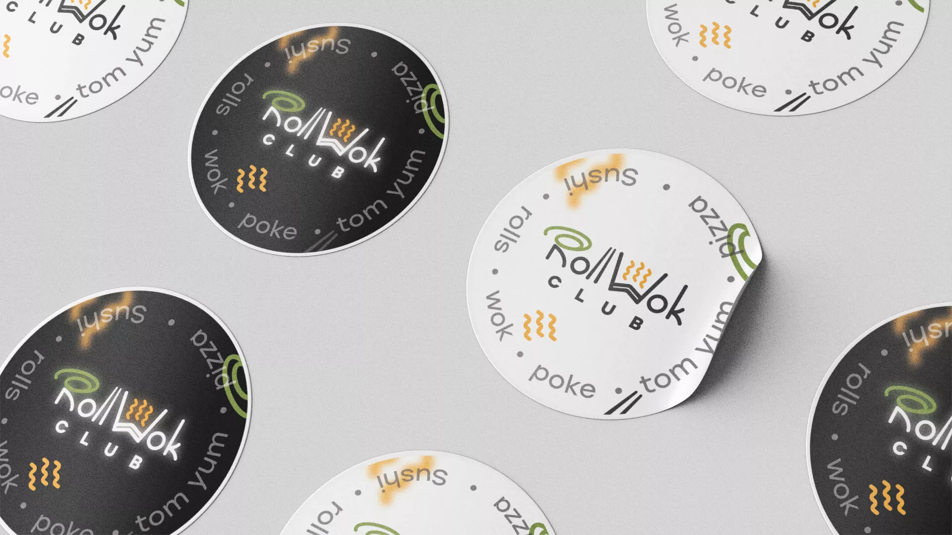 Разработка наклеек для суши-бара «Roll Wok Club» в Воронеже
